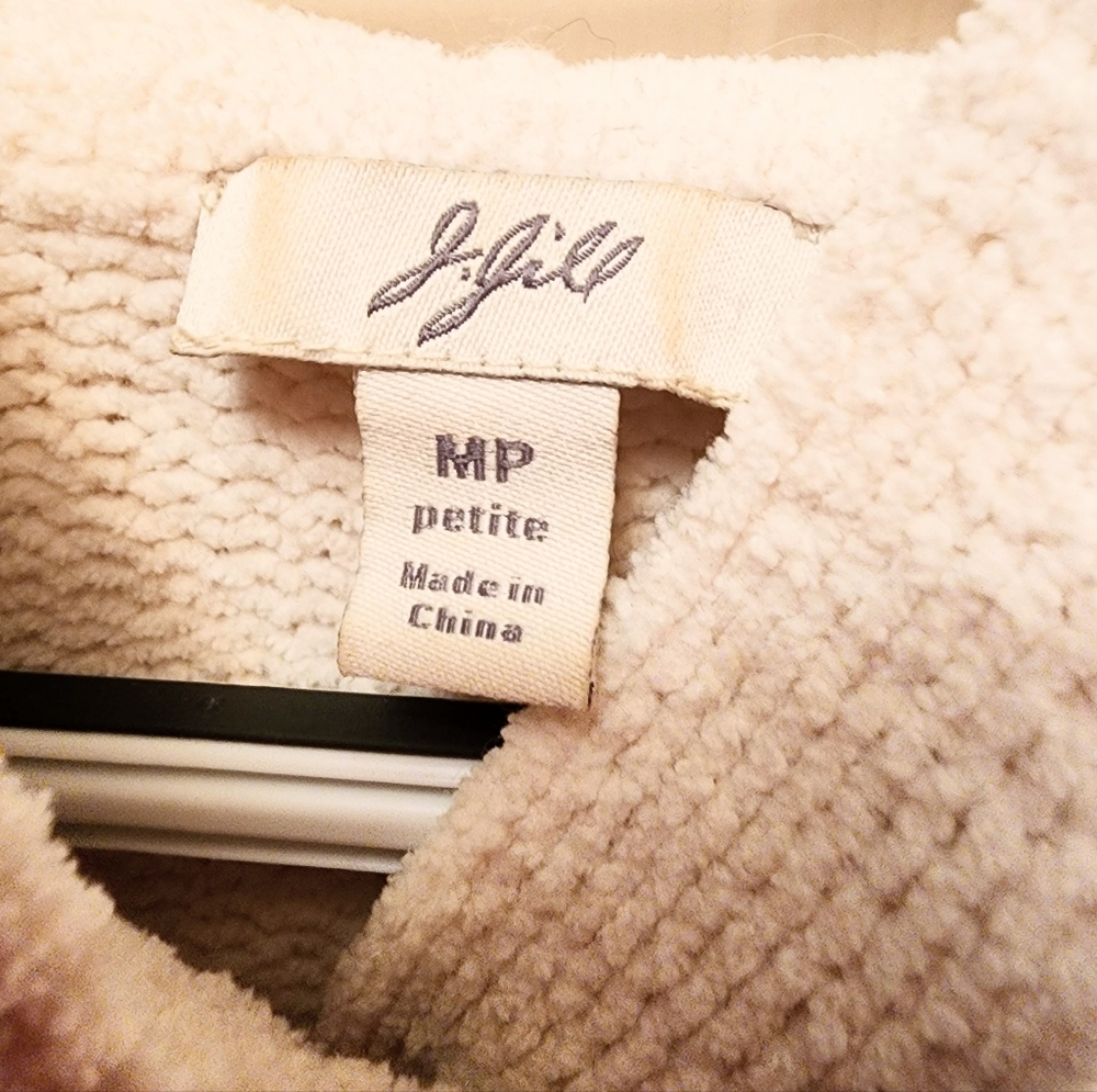 J.Jill Button-Front Cable Hoodie Sweater MP Oatmeal EYC